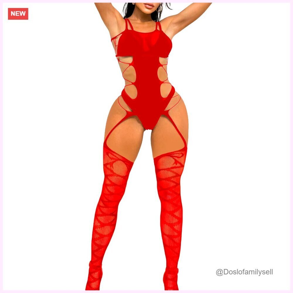 Sparkle Rhinestone Fishnet Lingerie Set Teddy Mesh Rave Outfit